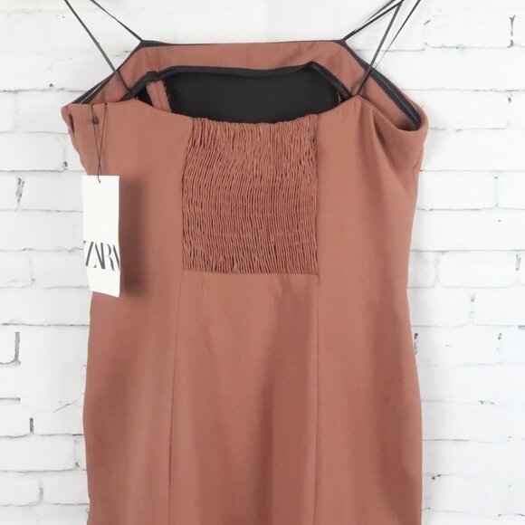 ZARA BROWN STRAPLESS BODYCON MIDI DRESS SIZE MEDIUM NWT - Picture 10 of 11